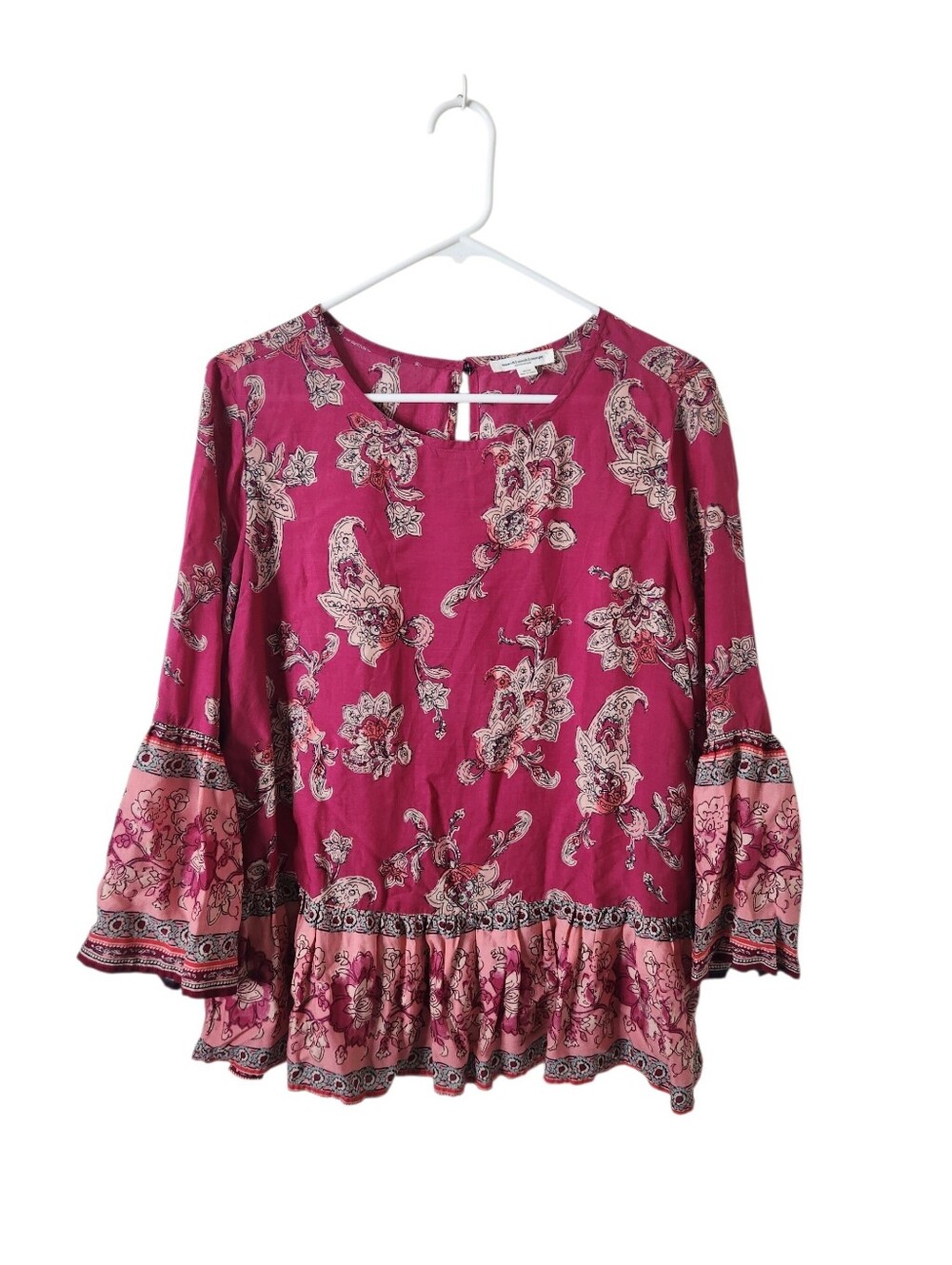 Beachlunchlounge Pink Floral Boho Peplum Top